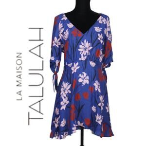La Maison TALULAH Blue Floral Short Sleeve V-Neck Dress  Size Large